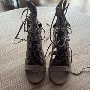 Aquazzura Taupe Lace-Up Gladiator Heels